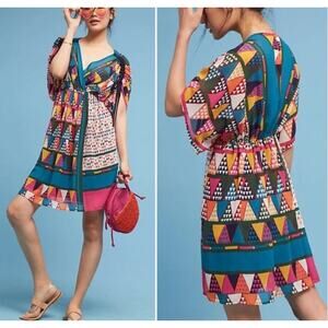 Anthropologie Maeve Colorful Geometric Sheer Dress Womens Size 14 Pullover